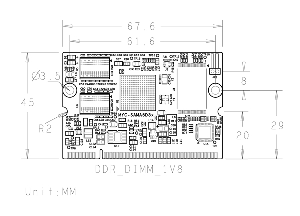 MYC-SAMA5D3X 核心板机械尺寸图